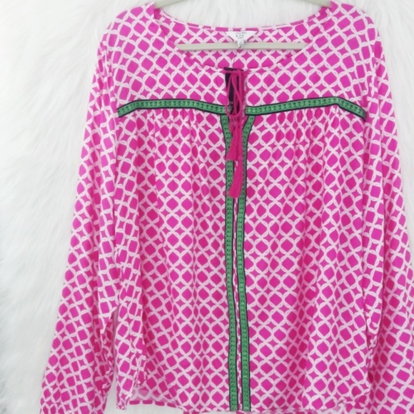 crown & ivy Tops - Crown & Ivy Pink White Multi Print Top NWT